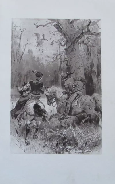 1906 WOLDEMAR FRIEDRICH Illustration Reiter auf Jagd antiker Druck