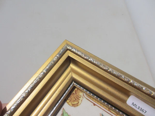 Vintage Ceramic Tile Art Nouveau Floral Flowers Roses Leaf Gilt Frame 9