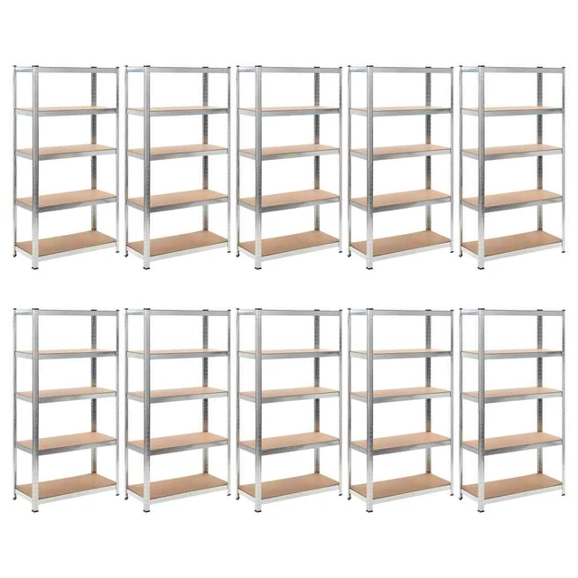 5-Layer Heavy-duty Shelves 10 pcs Silver Steel&Engineered Wood