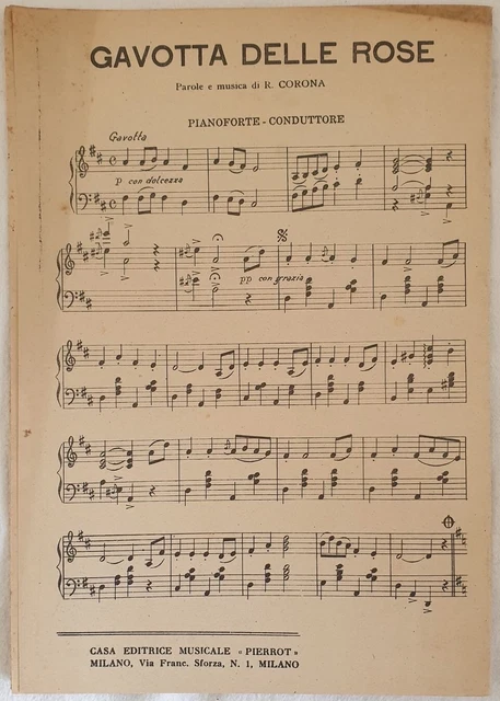 Spartito orchestrale della Gavotta delle Rose di Romolo Corona, edizione del 1928