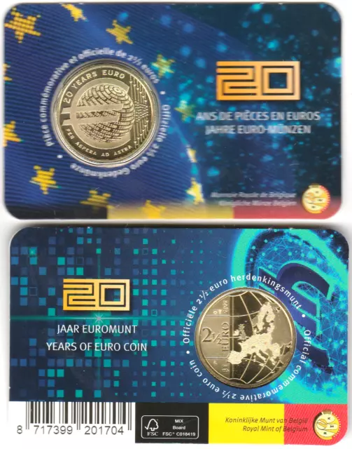 Belgica 2,5 Euros 2022 Bu - Conm. 20 Años Del Euro - Coincard