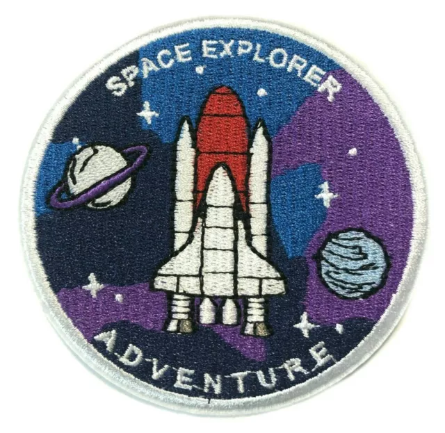 SPACE EXPLORER SHUTTLE Embroidered Patch Iron-On / Sew-On Planets Applique