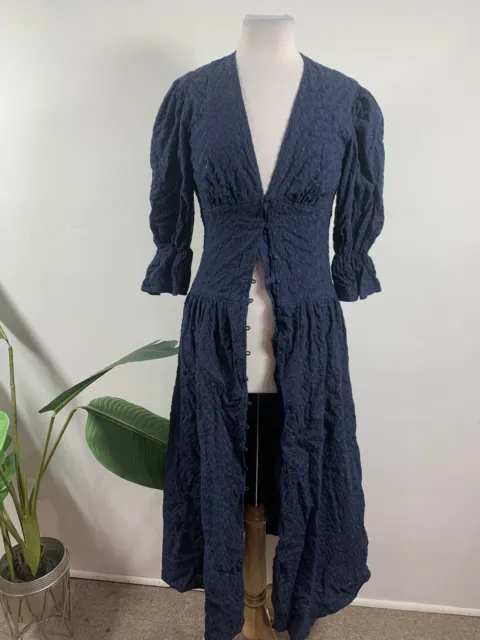 La Vie Rebecca Taylor Womens Blue Cotton Embossed Midi Dress, M, Blue $259