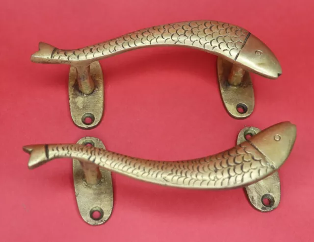 Fish Shape Door Handle Victorian Finish Handmade Brass Wardrobe Drawer Pull Knob