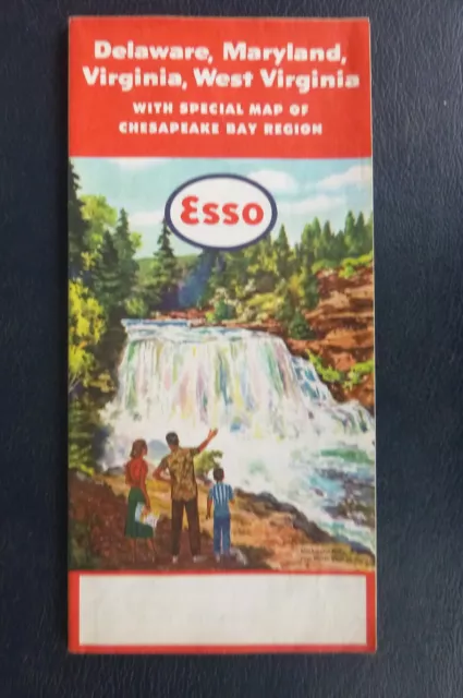 1955-56 Delaware Maryland Virginia WV  road map Esso oil gas Blackwater Falls