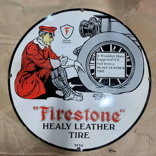 Firestone Tire Porcelain Enamel Sign 30 Inches Round