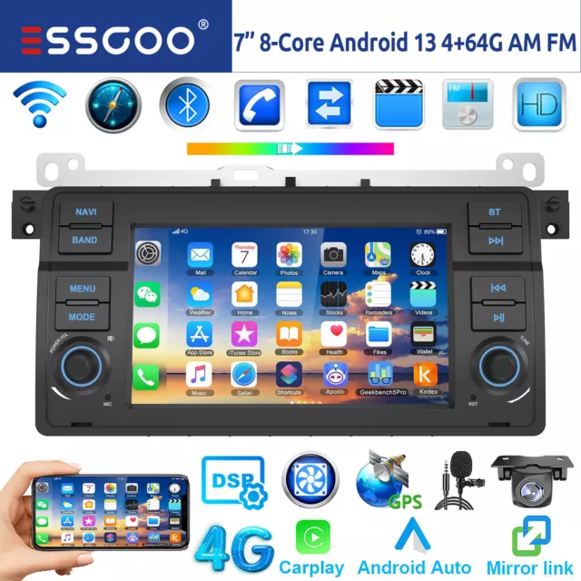 Android 13 4+64G Carplay Autoradio GPS RDS AM 4G Für BMW 3er E46 M3 Rover75 MGZT