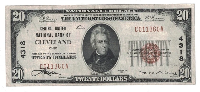 U.S. (Cleveland, OH) - Series of 1929 $20.00 National Currency Banknote