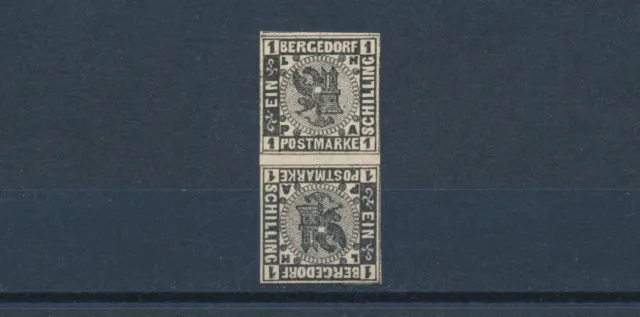 Bergedorf 1 Schilling Wappen 1861 Kehrdruckpaar Michel 2 KZS geprüft (S24959)