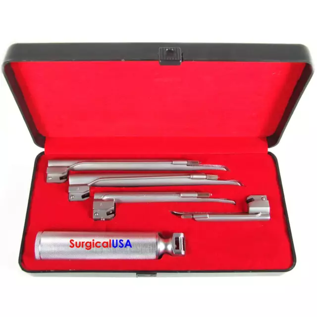Miller Laryngoscope Set of 4 Miller Blades 1 Battery Handle Surgical Instruments