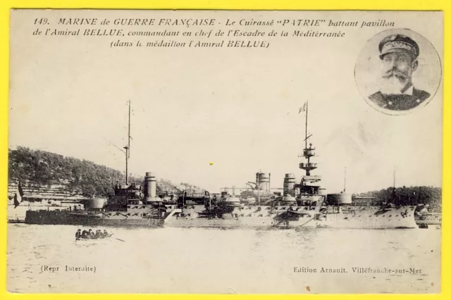 cpa NAVY WAR Le Cuirassé "HOMELAND" flying Flag of ADMIRAL BELLUE