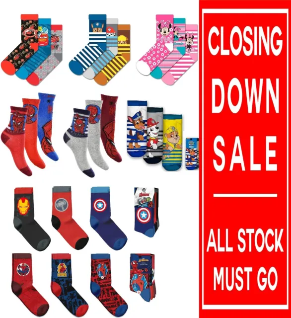 3 Pairs Boys Girls Kids Character Socks Cars Paw Patrol Spiderman Minnie LOL