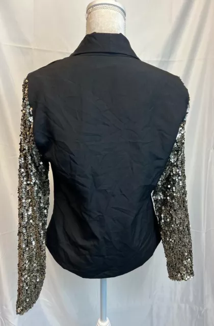 Mimi Chica Black Formal Jacket Light Blazer W/ Gold Sequin Sleeves Sz M Gr8 Cond 2