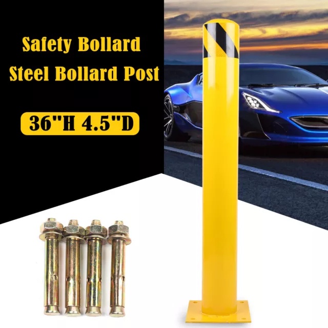 36 in Yellow Parking Safety Bollard Steel Bollard Post Barrier,Traffic Sign Pole