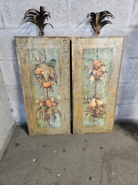 Neiman Marcus John Richard Hand Painted Wood and Tole Wall Plaques