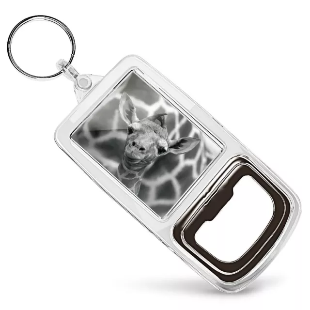 Bottle Opener Keyring BW - Cute Baby Giraffe Face Wildlife  #35083