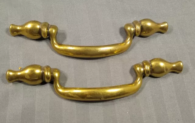 2 Handles Colonial Antique Brass Drop Cabinet Dresser Drawer Mid Century Vintage
