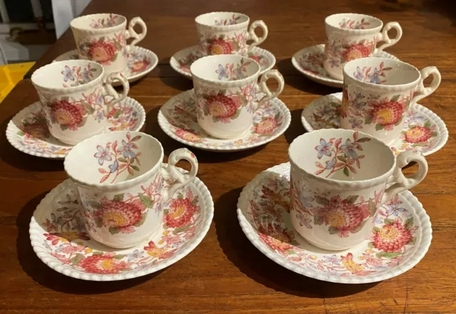 Antique COPELAND SPODE ENGLAND "SPODE'S ASTER" SET 8 DEMI CUPS & SAUCERS