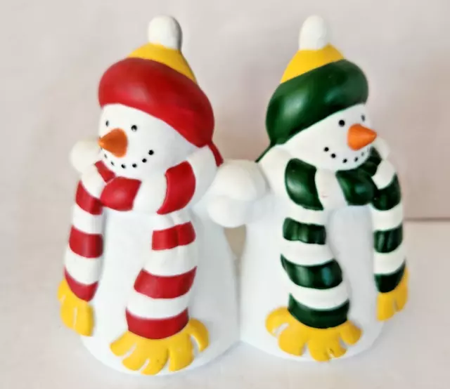 Partylite Christmas Decoration Holiday Snowmen Pillar Candle Holder 6" Tall
