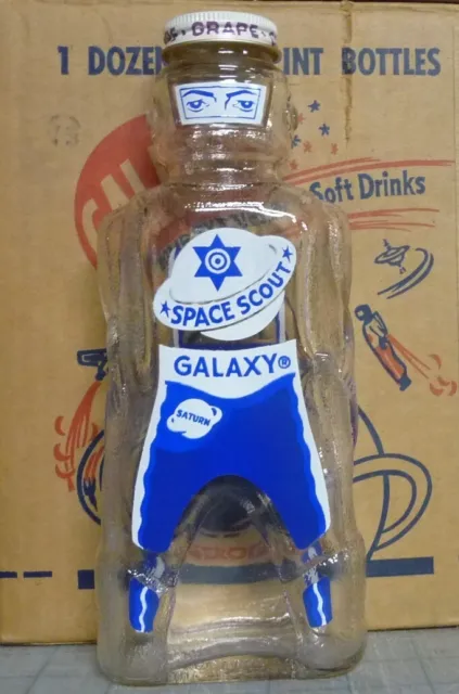 "Blue" Galaxy "SPACE SCOUT " Syrup Bottle Bank Empty 1953 Mint Space Foods Co