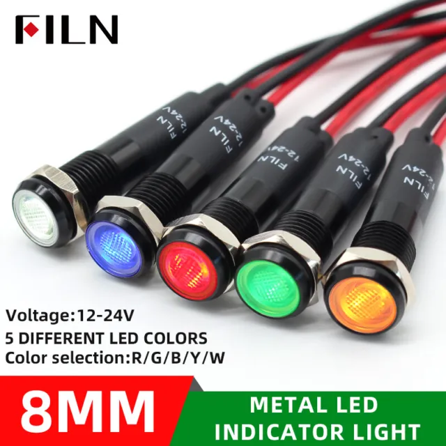 5Pcs LED 8MM(5/16'' )12V 24V Metal Indicator Light Pilot Lights Signal Lamp