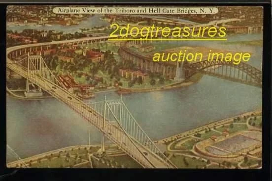 AIRPLANE VIEW TRIBORO AND HELL GATE BRIDGES NEW YORK NY Old