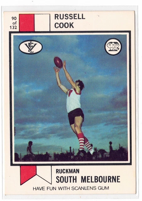 Russell Cook Model SCANLENS 1974 VFL FOOTY CARD RUSSELL COOK SOUTH MELBOURNE SWANS SET #90 ...