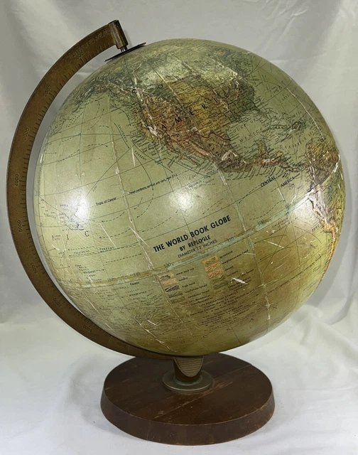 Antique (1950’s) Replogle World Book Globe 12" Desk Globe Raised Relief