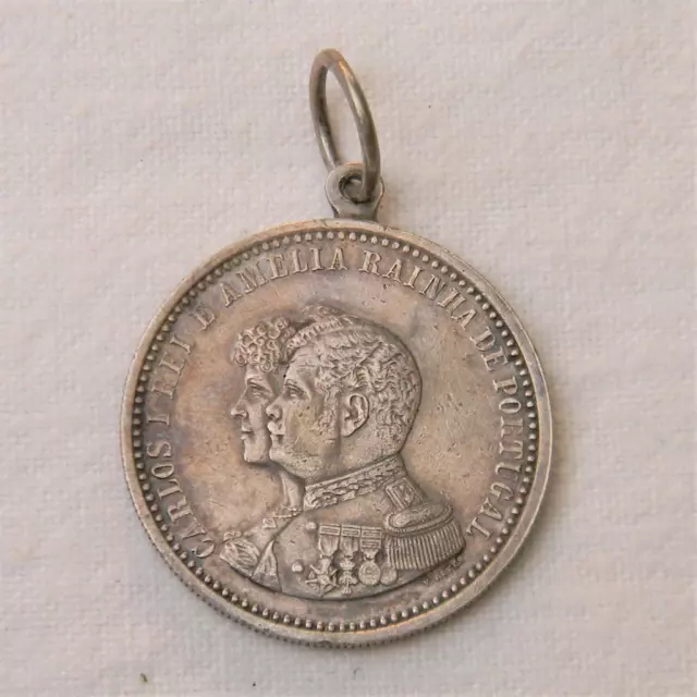 PORTUGAL 1898 silver 500 Reis India Discovery 400 yrs commem coin turned medal