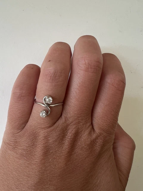 Bague Argent 925 « Toi Et Moi » Avec Onyx Noir – Taille 55 – Comme Neuf – Bijou Ancien