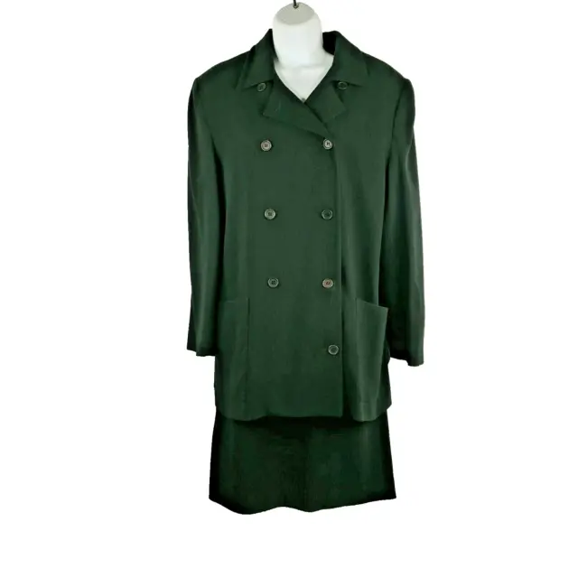 Vintage 80s Burberrys Skirt Suit Set Womens Size 10 Black Green Wool Cashmere