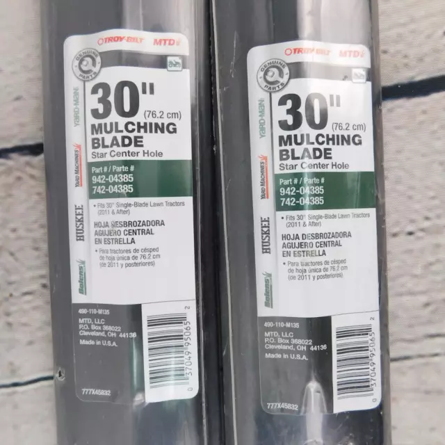 X2 - 30” Mulching Mower Blade MTD TROY-BILT YARD MAN HUSKEE BOLENS 6 Star Center