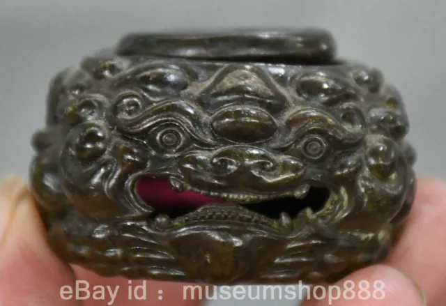 2" Old Chinese Red Bronze Craving Fengshui Dragon Beast Incense Burner Censer