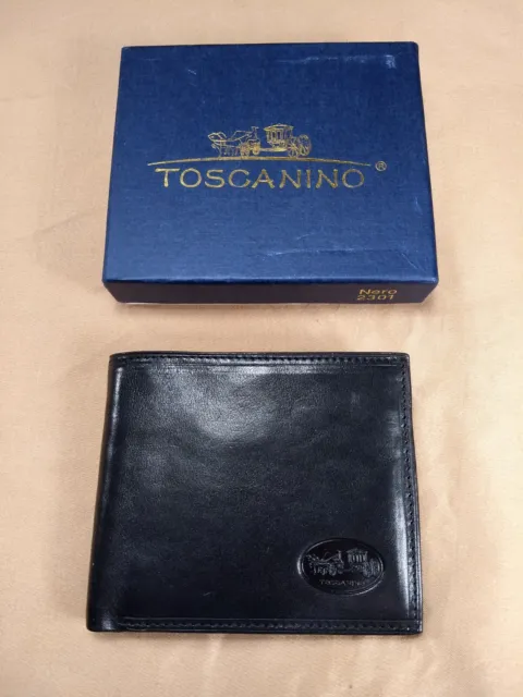 MEN'S WALLET, TOSCANINO, Black Leather Fold-Out Bifold, Style #2301 $23 ...