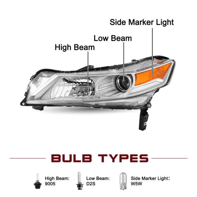 For 2009 2010 2011 2012 2013 2014 Acura TL Sedan HID Headlights Assembly Pair 2