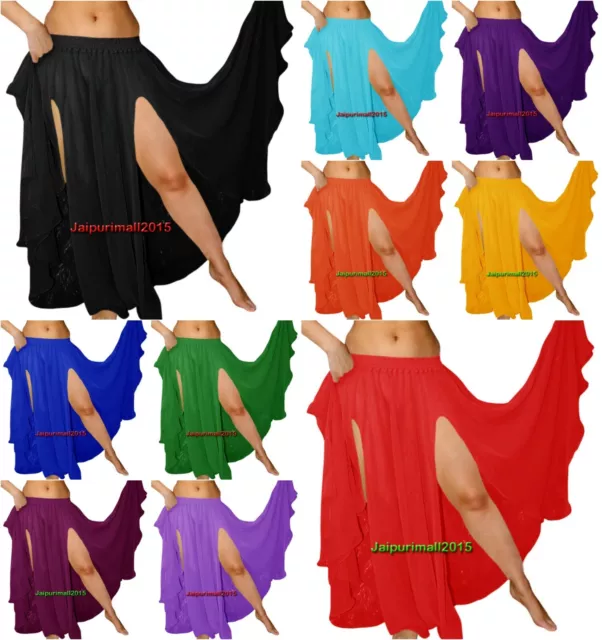 Mousseline 2 Avant Ouverture Jupe Tribal Ventre Danse / Fendue Tenue de
