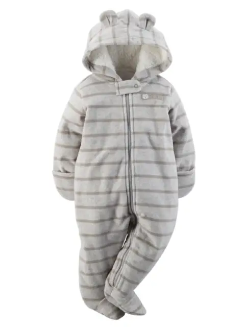 Carters Infant Boy Plush Gray Stripes Coverall Bunting Baby Pram 6m