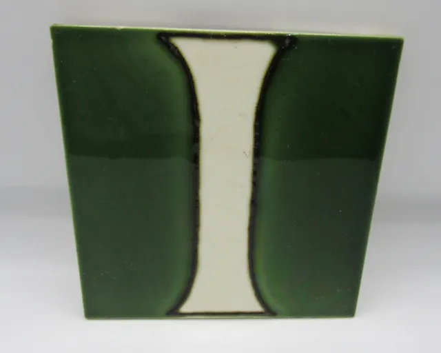 Vintage ceramic tile 6”x6” Letter I green/white