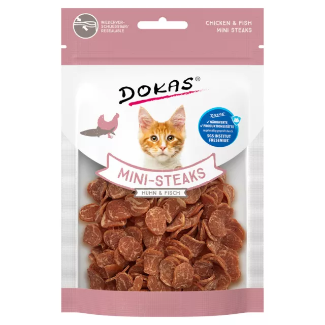 Dokas Mini- Steaks Avec Poulet & Poissons 25 G, Snack pour Chats, Neuf