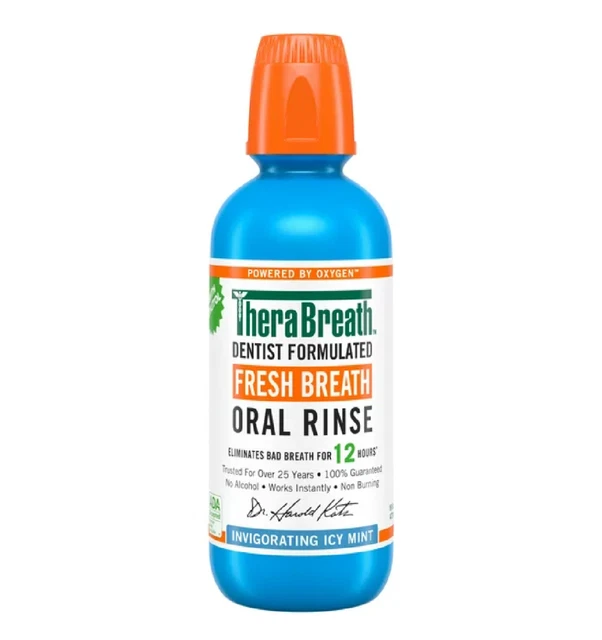 TheraBreath Fresh Breath Mouthwash Icy Mint Alcohol-Free 16 Fl Oz