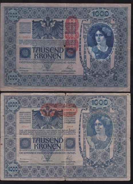 Austria/Hungary  ---- 2 X 1000 Kronen  1902 ---- Vg/F ----