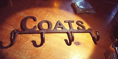 Vintage Cast Iron Coat Rack "COATS" Wall Hanger