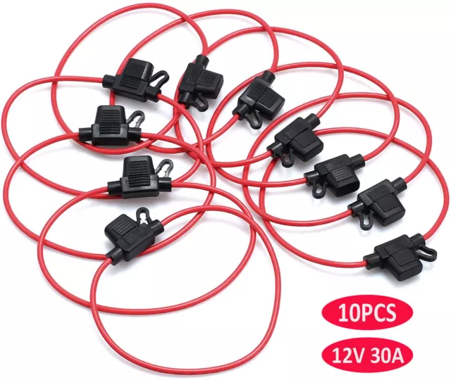 10Pack Inline Fuse Holder 12V 30A DC For Mini Blade Fuses Splash Proof Auto Car