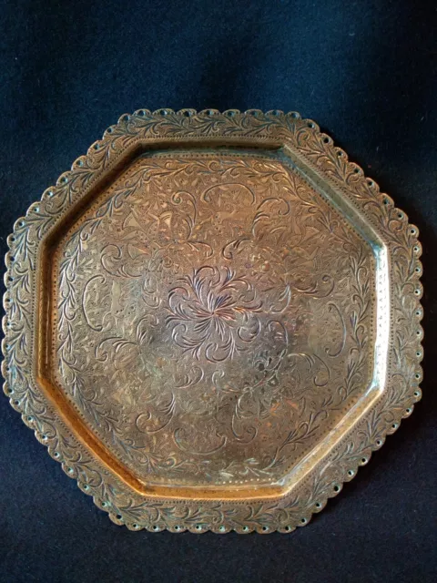 Antique Persian Zand - Qajar Islamic Art Octagonal Brass Tray