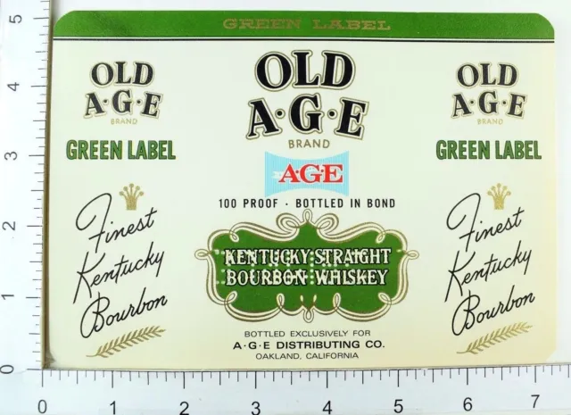 1950's-60's Vintage Old A.G.E 100 Proof Whiskey Sample Green Label Bottle
