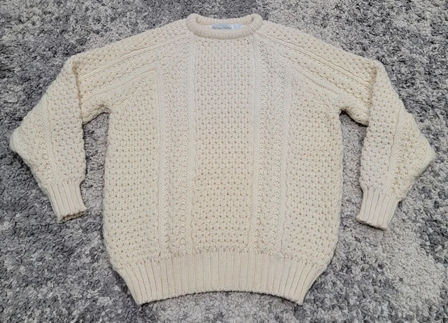 VTG Patrick Malin Sweater Men L/XL Pullover Beige Ireland Donegal Chunky Casual