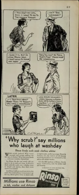 1931 Rinso Laundry Soap Why Scrub? Says Millions Vintage Print Ad 2958