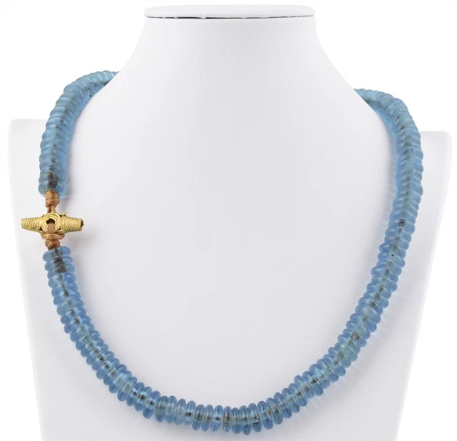 Handmade recycled glass beads brass Krobo Ashanti African trade jewelry necklace