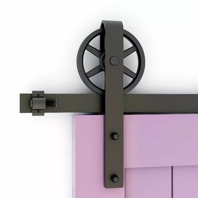 4-10FT Sliding Barn Door Hardware Closet Track Kit Basic Big Spoke Wheel Roller