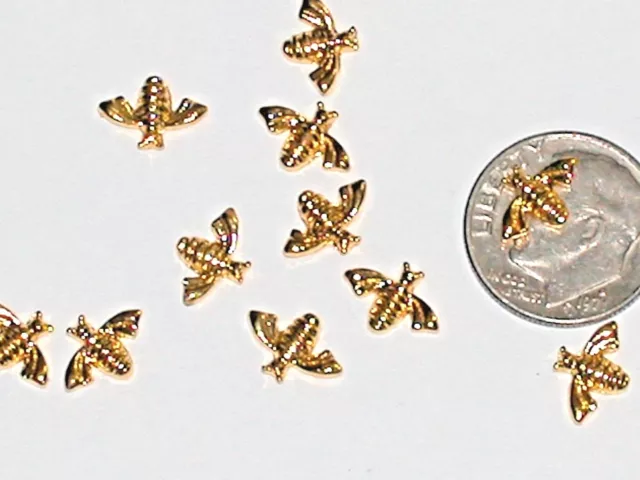 2pc Miniature dollhouse super tiny little Gold plated nail Bee bug charm 6mm